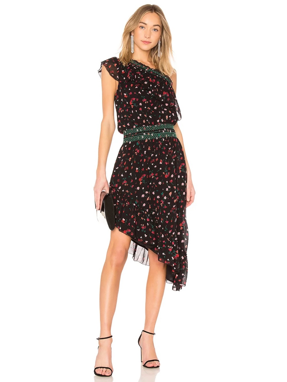 JOIE HAFSA ONE SHOULDER FLORAL SILK DRESS